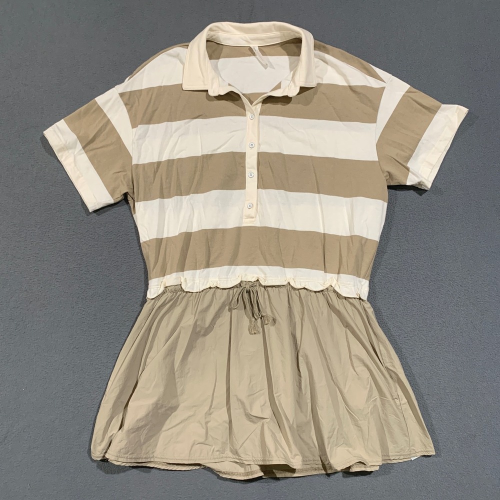 Daily Practice Romper Women Large Tan Striped Polo Skort Dress Athleisure Preppy